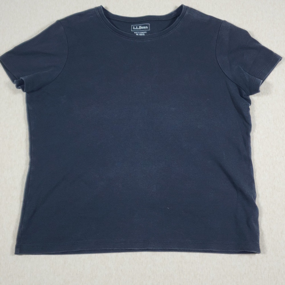 LL Bean Short Sleeve Crewneck T Shirt Womens Medium Reg Solid Dark Navy Blue Tee